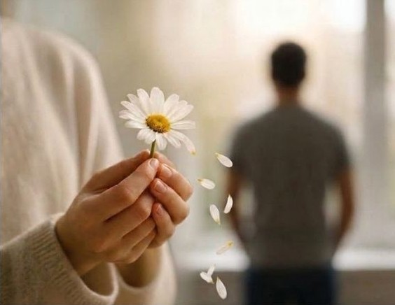 Hands Holding Daisy Petals Falling